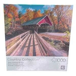 1000 Piece Puzzle Red Flume Covered Bridge Pemigewasset River Lincoln NH in Fall